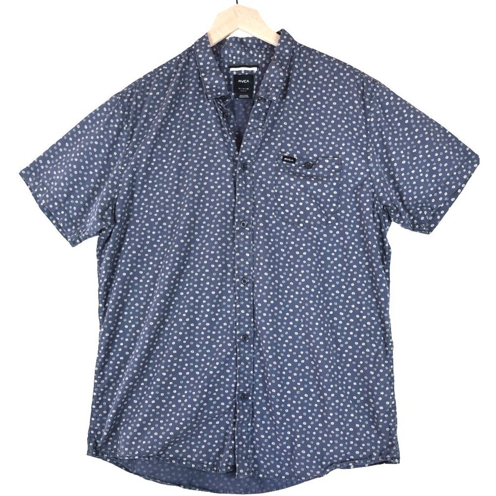 RVCA Slim Fit Short Sleeve Shirt XL Navy Micro Print Skater Minimalist